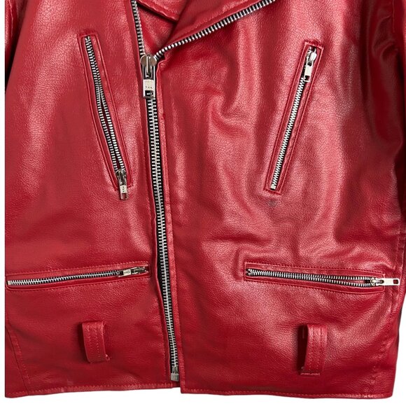 The Alley Chicago Red motorcycle Jacket Vegan Leather multi pocket small - Picture 6 of 10